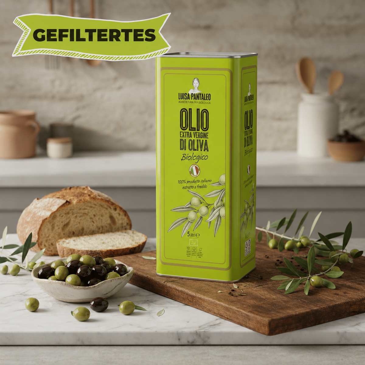GEFILTERTES Biologisches, nachhaltiges natives Olivenöl extra 5 Liter – Neue Ernte 2026